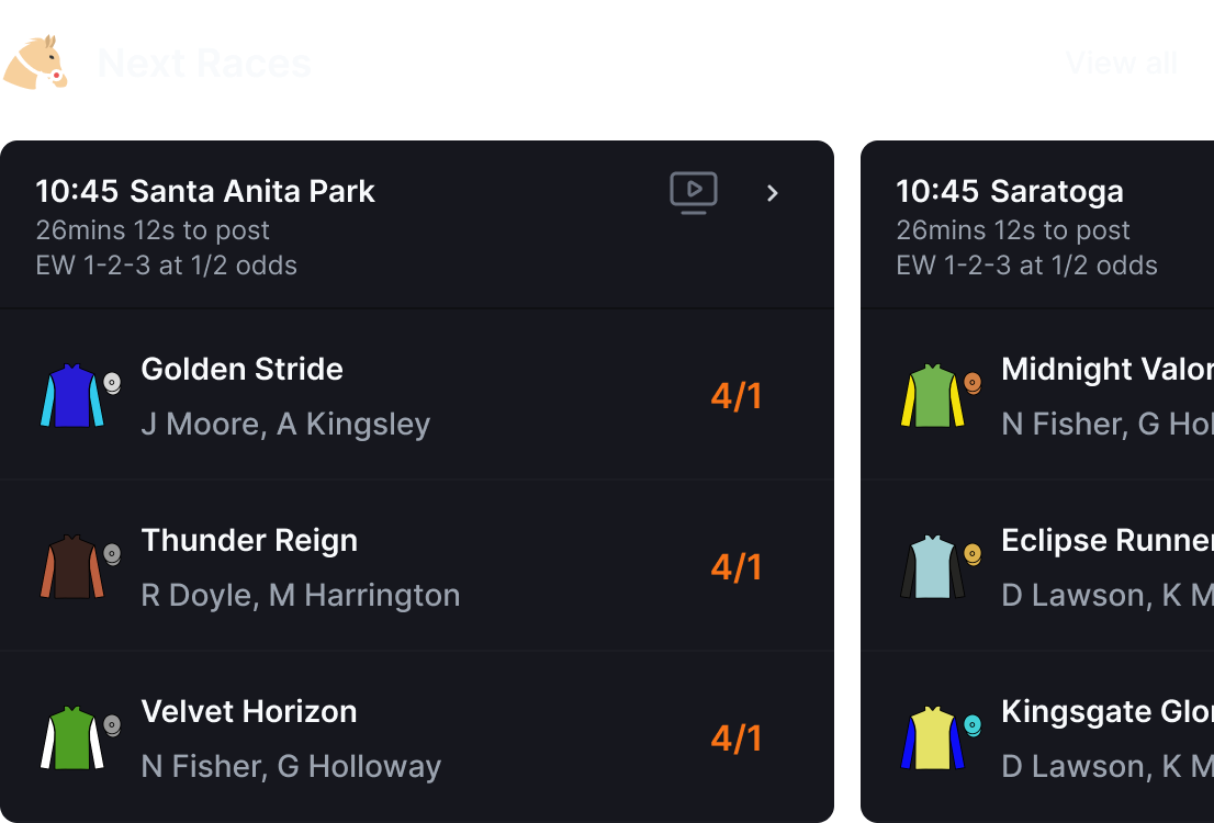 Horse racing next race carousel